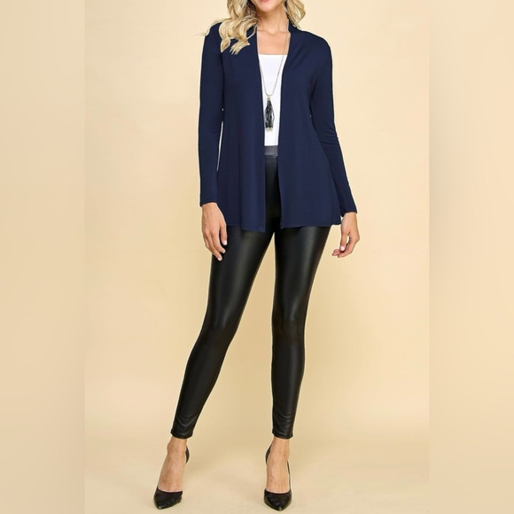 Open Front Drape Lightweight Duster High Low Hem Long Sleeve Cardigan -navy - Picture 5 of 7
